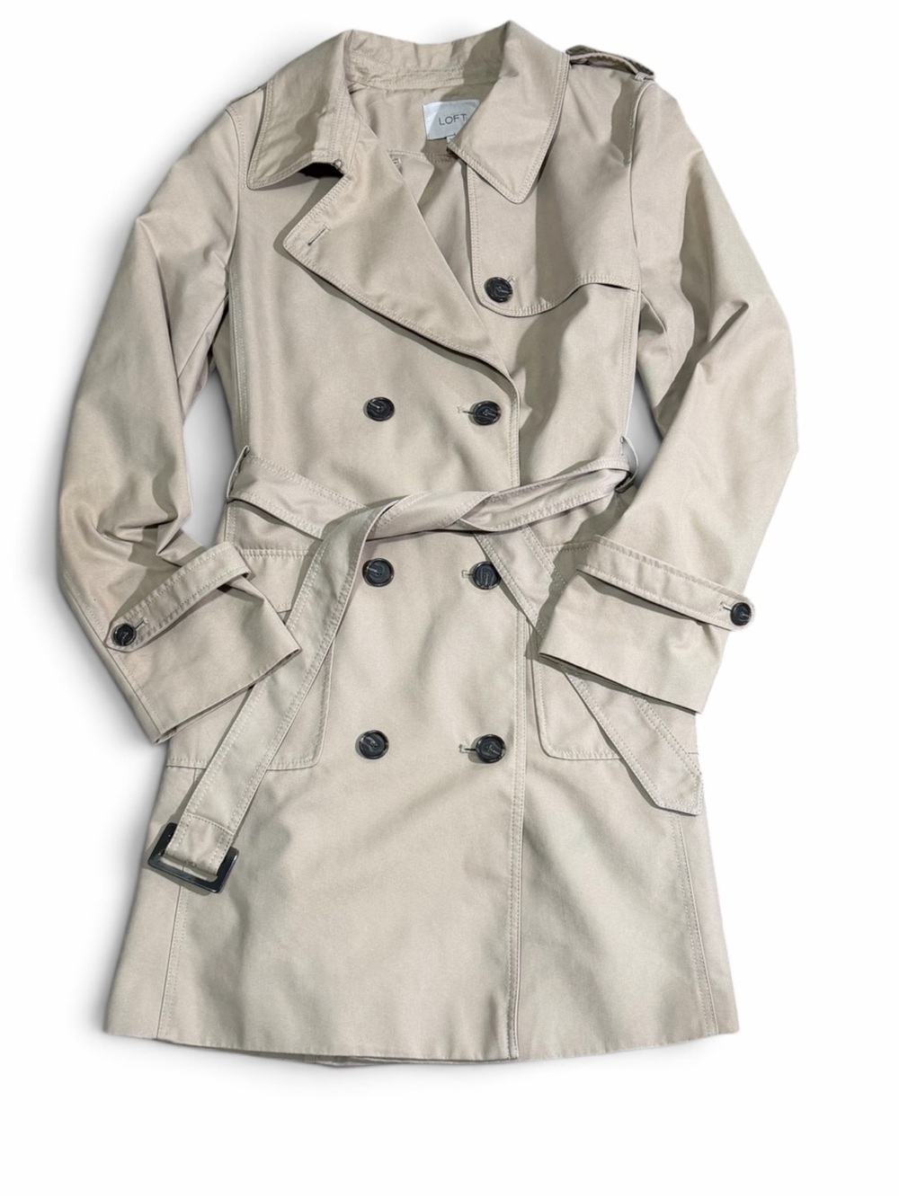 LOFT Classic Belted Double Breasted Trench Coat Beige Size 8